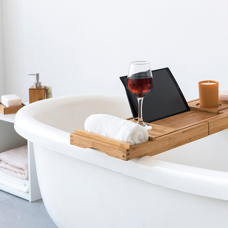 GreenLiving® Luxury Expandable Bamboo Wood Bathtub Tray for Laptop/Reading