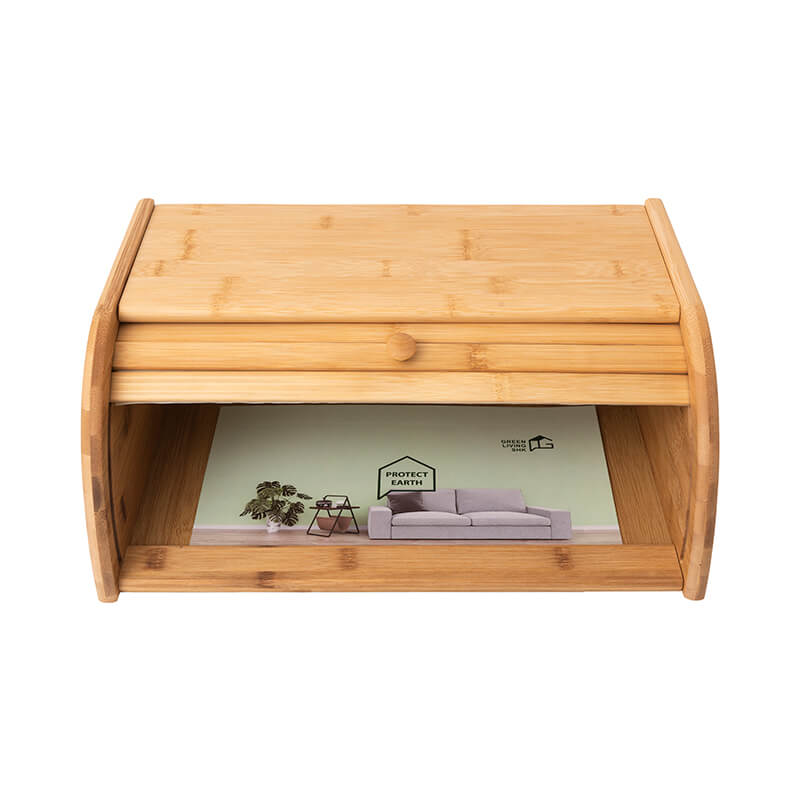 Organic Large Wooden Bread Box with Roll-Top Cover