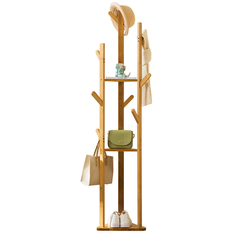 Bamboo Coat Rack Stand with Shelves