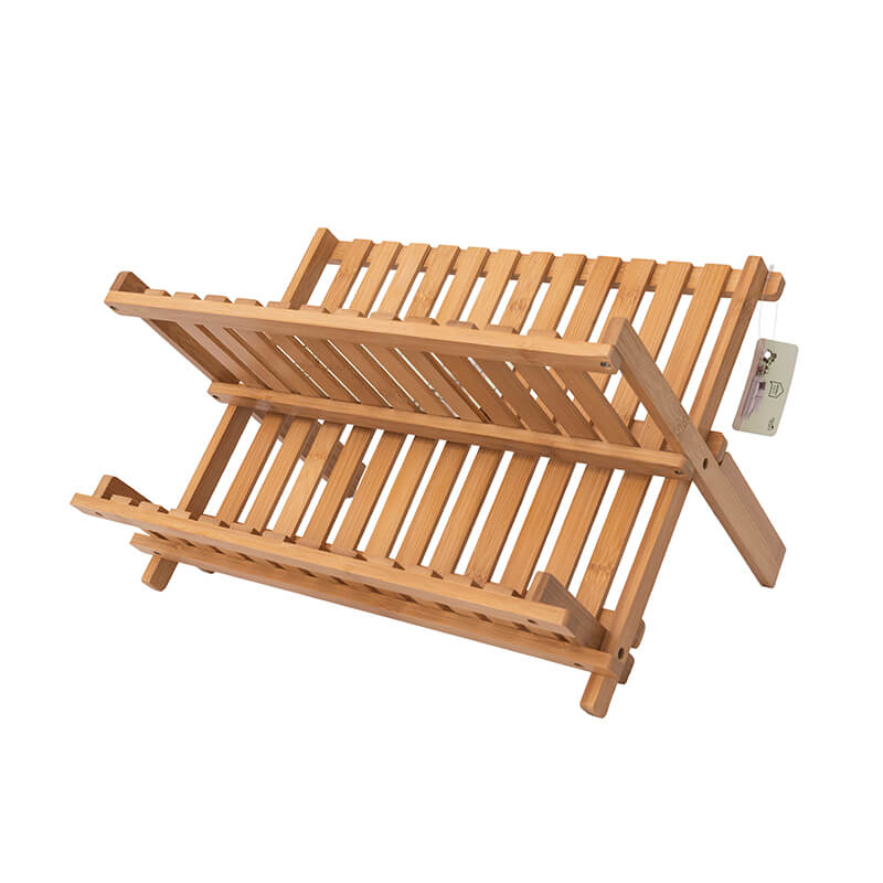 Folding Bamboo Dish Drying Rack - Wooden Kitchen Dish Rack Plate