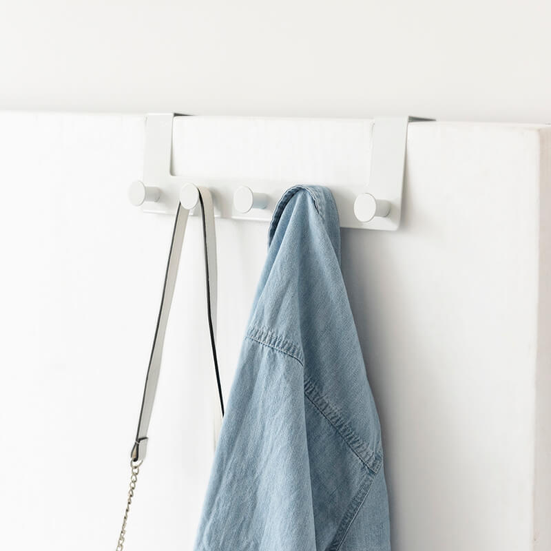 White Metal Over The Door Hanger With 5 Hooks For Bathroom/Bedroom