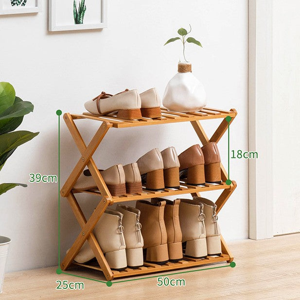 3-Tier Foldable Bamboo Shoe Rack