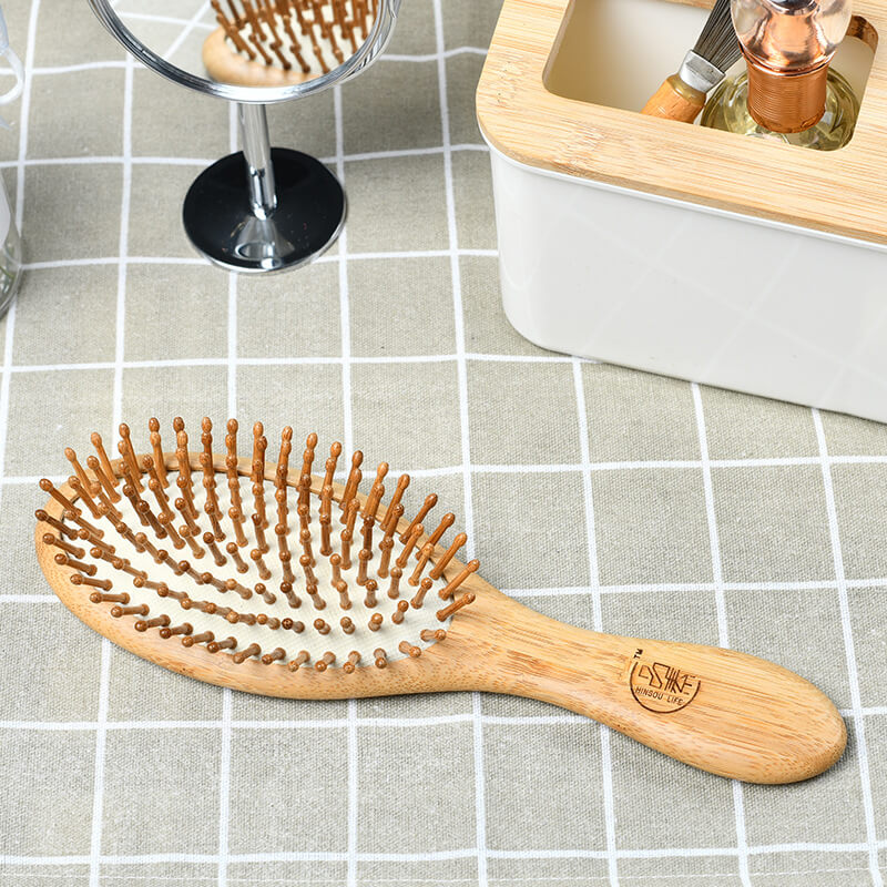 Elliptical Wooden Hair Brush with Comfortable Bamboo Handle Suitable for All Kinds of Hair Type