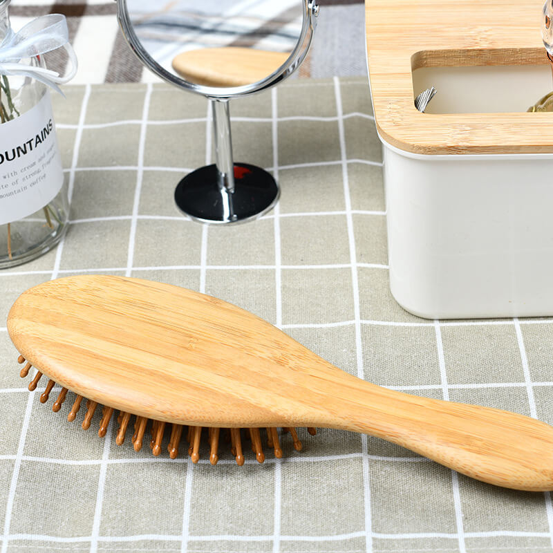 Elliptical Wooden Hair Brush with Comfortable Bamboo Handle Suitable for All Kinds of Hair Type