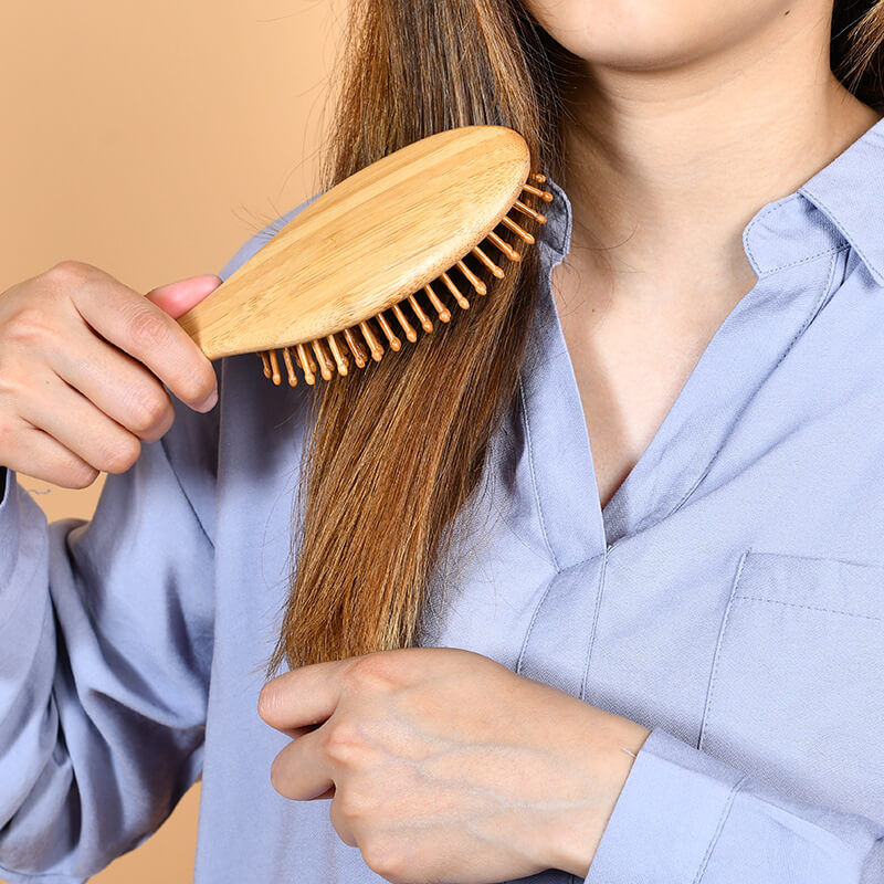Elliptical Wooden Hair Brush with Comfortable Bamboo Handle Suitable for All Kinds of Hair Type