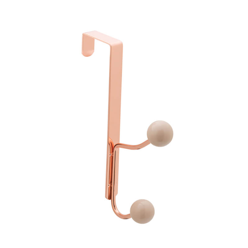 Efficient Rose Gold Metal Over Door Hanger With 2 Resin Hooks For Clothes