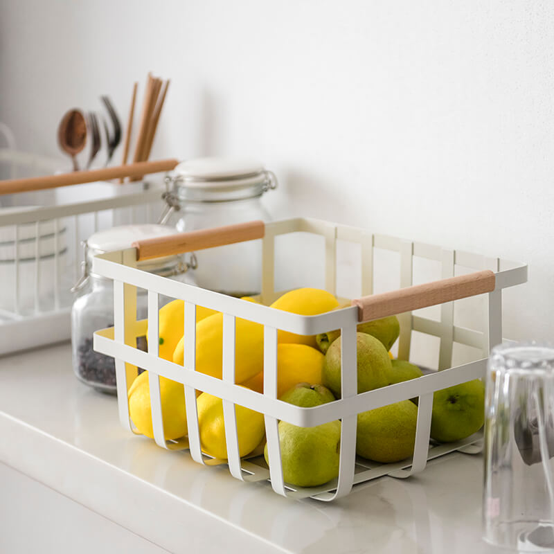 Wire Baskets with Handles - Metal Storage Organizer for Food/Blanket/Décor (White)