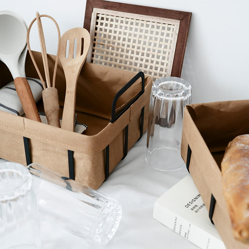 Rectangle Metal Storage Basket with Removable Kraft Paper Washable for Food Storage/Kitchen Storage/Home Decor