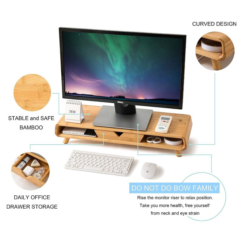 Wooden Monitor Stand Riser with Storage Drawer for Notebook/ Printer/Projector