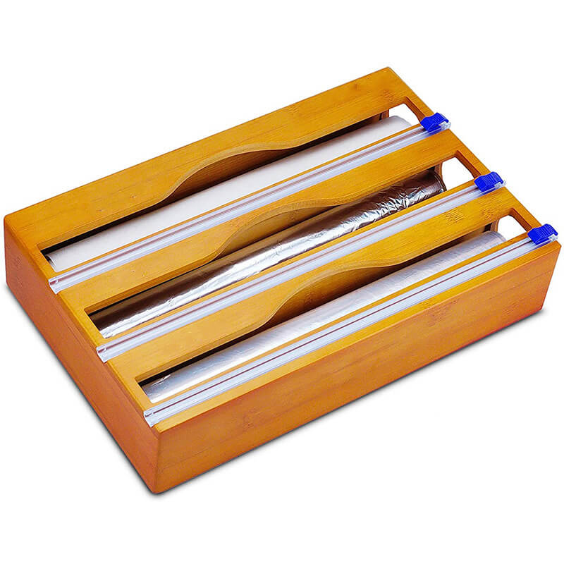 Royal Craft Wood Bamboo Kitchen Foil and Plastic Wrap Organizer