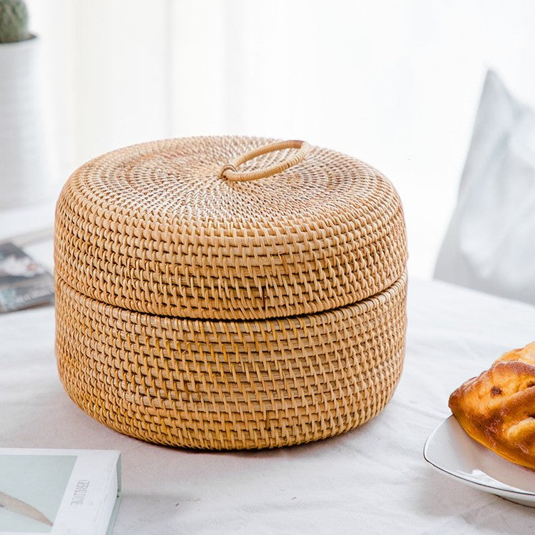 Hand-woven Rattan Basket with Lid