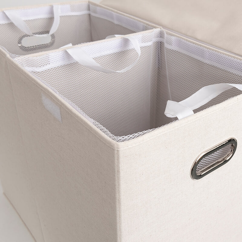 Collapsible Double Laundry Hamper with Removable Liner Bags and Bulit-in Handles for Closet/ Bathrooms/ Laundry Rooms
