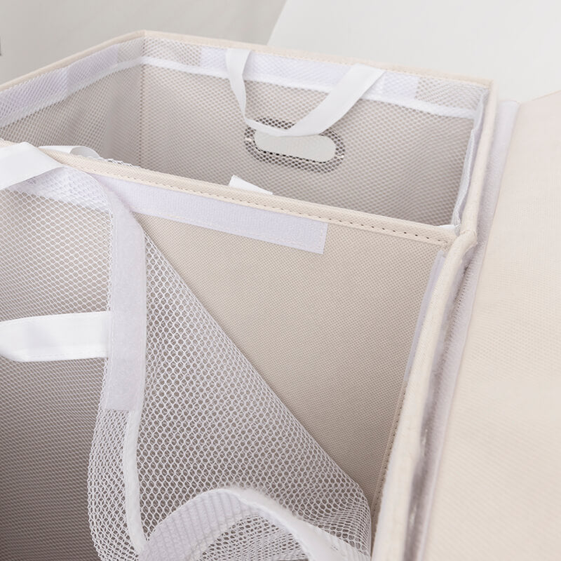 Collapsible Double Laundry Hamper with Removable Liner Bags and Bulit-in Handles for Closet/ Bathrooms/ Laundry Rooms