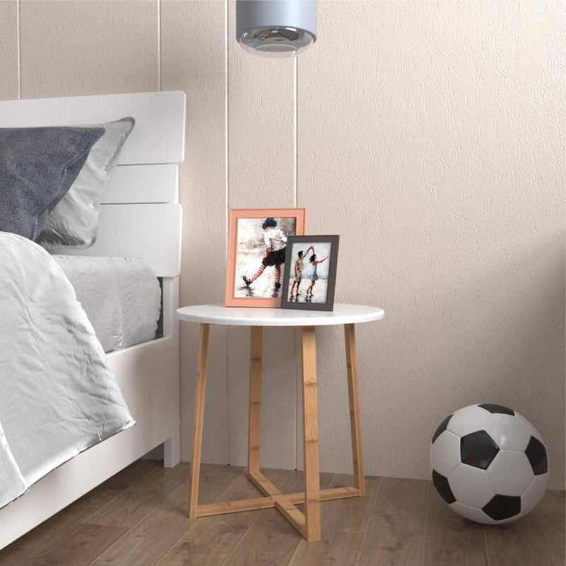 White Color Bamboo Small Side Table with Collapsible Design for Apartment Bedroom/Living Room/Corridor/Balcony