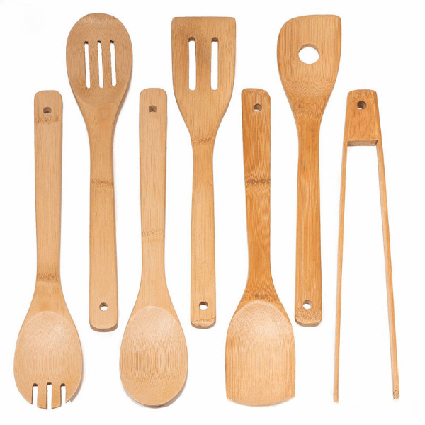 100% Natural Wooden Kitchen Utensils Set-7 Pieces Tools for Cooking
